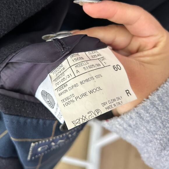 Canali Made In Italy Pure Wool Black Coat Size 60R - Picture 5 of 10